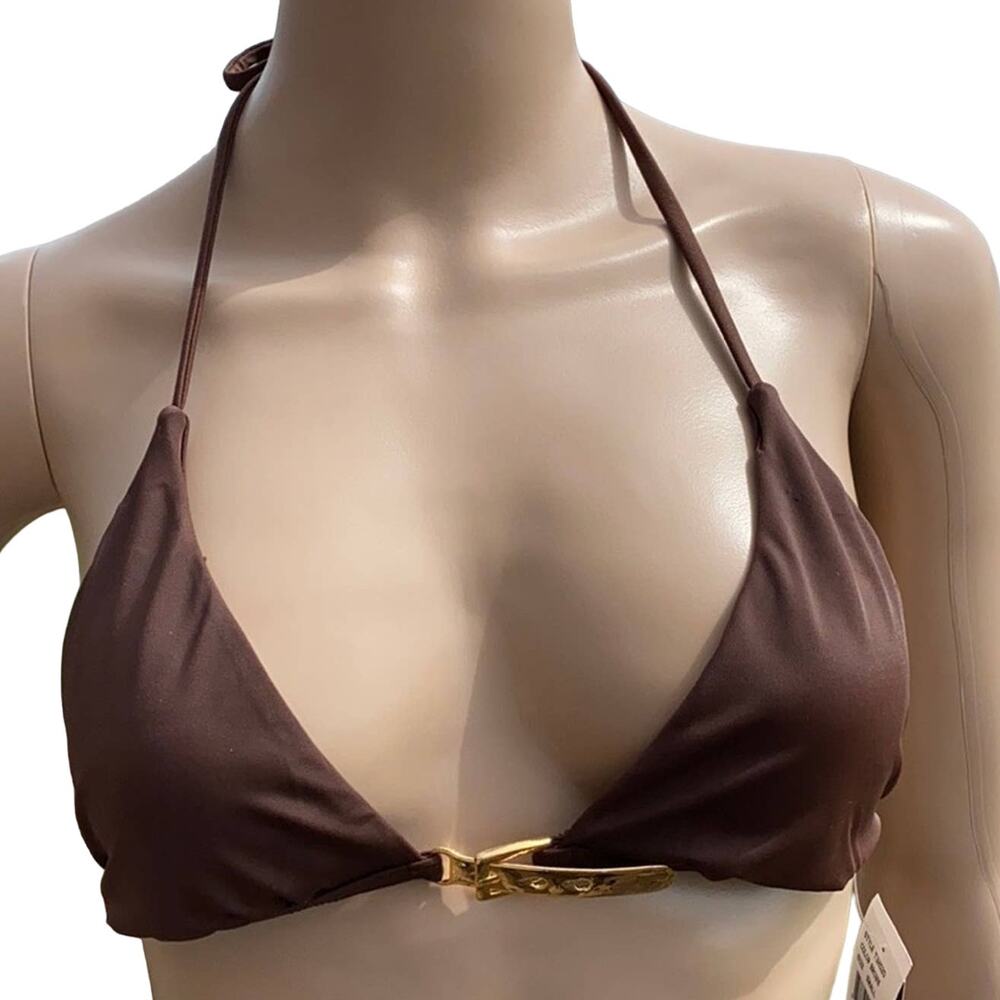 Nicolita NWT Brown Gold Buckle Triangle Bikini Top S